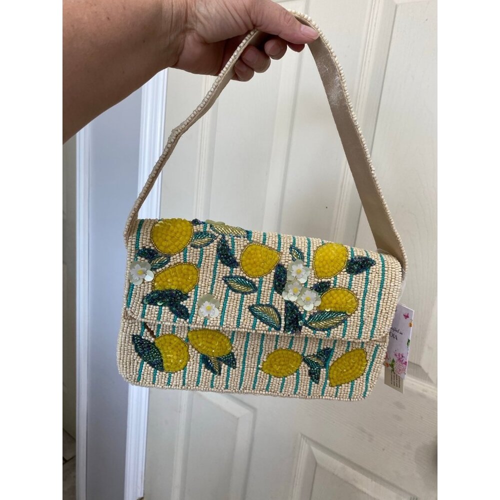 New Viral Handcrafted in India Lemon Beaded Bag